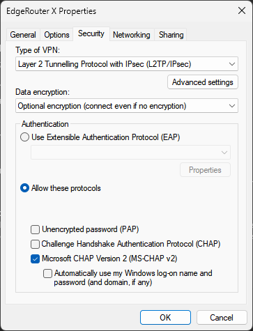 Security tab