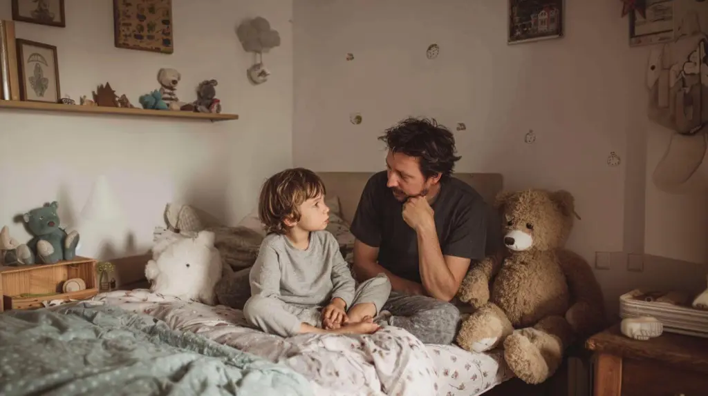 Padre hablando con su hijo pequeño