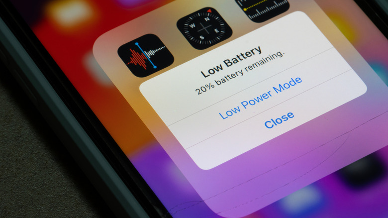 Low battery warning on a smartphone display