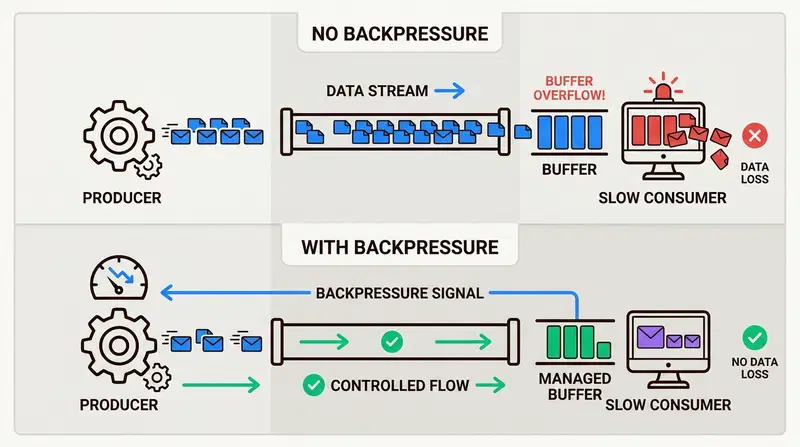 Backpressure ensures stable system performance by allowing slow consumers to regulate the rate of data flow from producers.