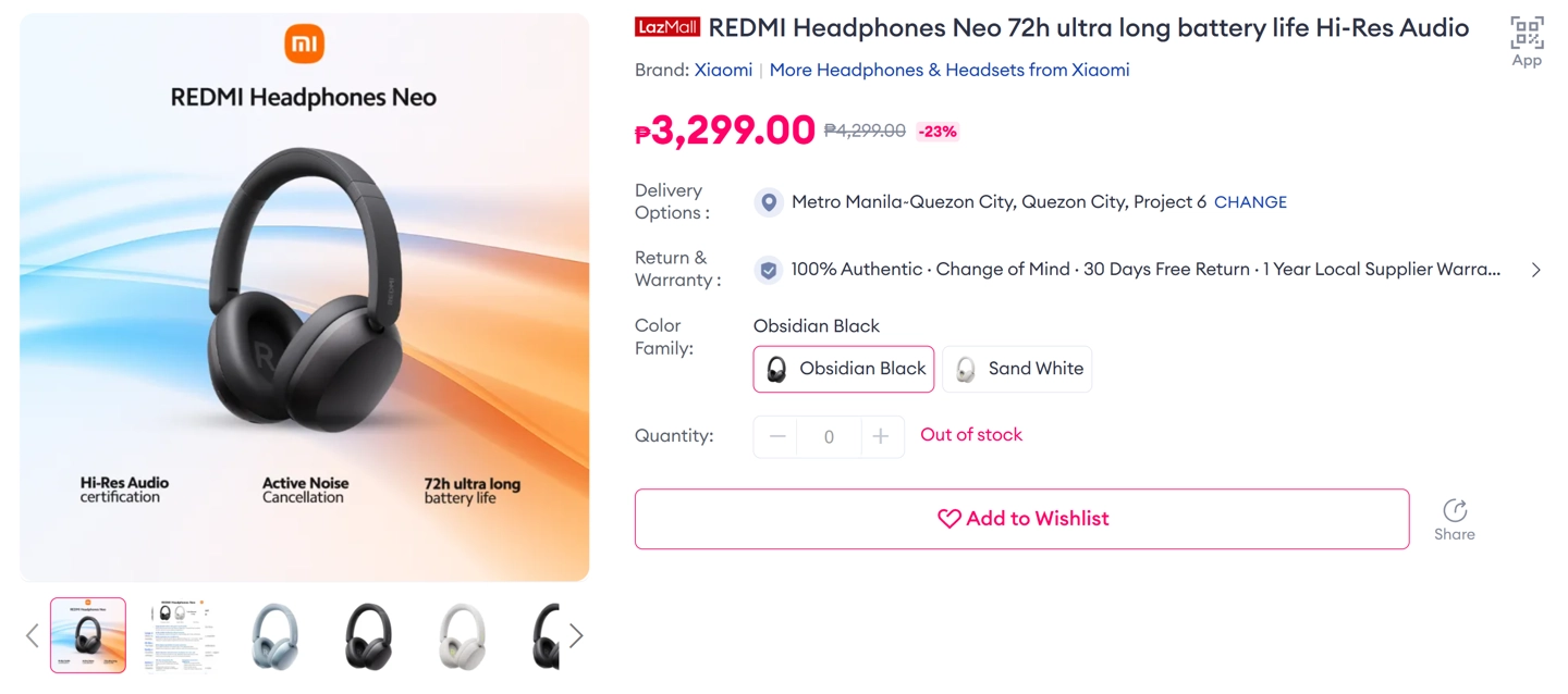 小米 REDMI Headphones Neo 头戴式耳机现身海外:三色可选,42dB 主动降噪