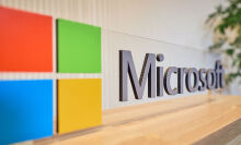 Microsoft logo on glass in Japan