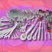 Craftsman Mechanics Tool Set on pink and purple abstract background