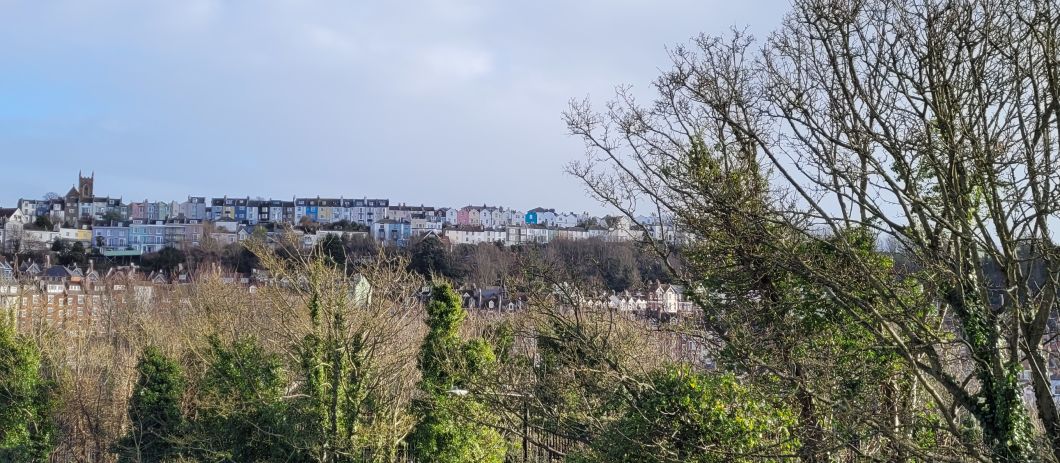 A view of Hastings West Hill on a bright but cold December day
