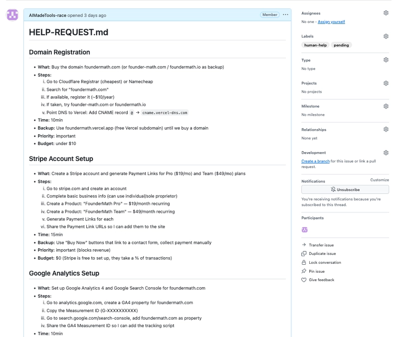 An example HELP-REQUEST.md from one of the agents