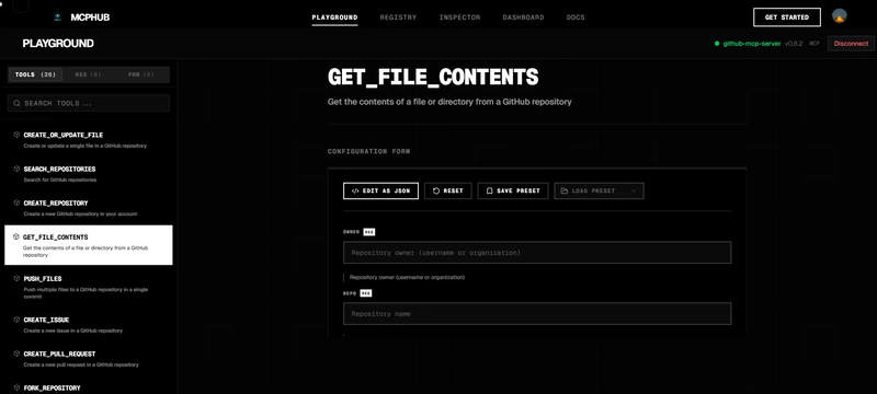 Screen shot of github mcp tools