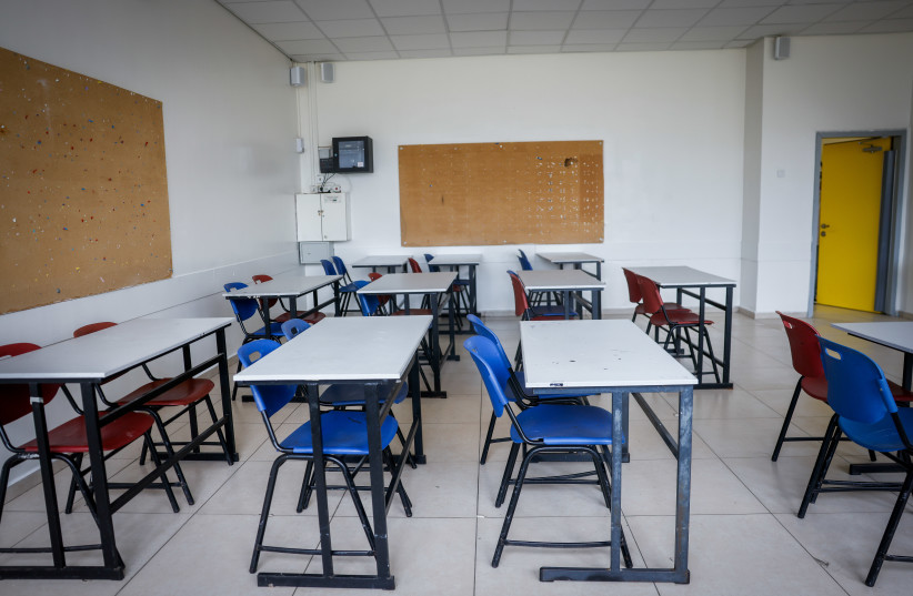 View of an empty classroom at a school in Jerusalem, during a strike, on September 1, 2024.