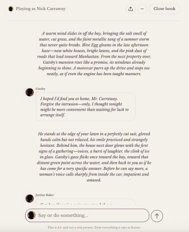 A screenshot of a character.ai Books conversation.