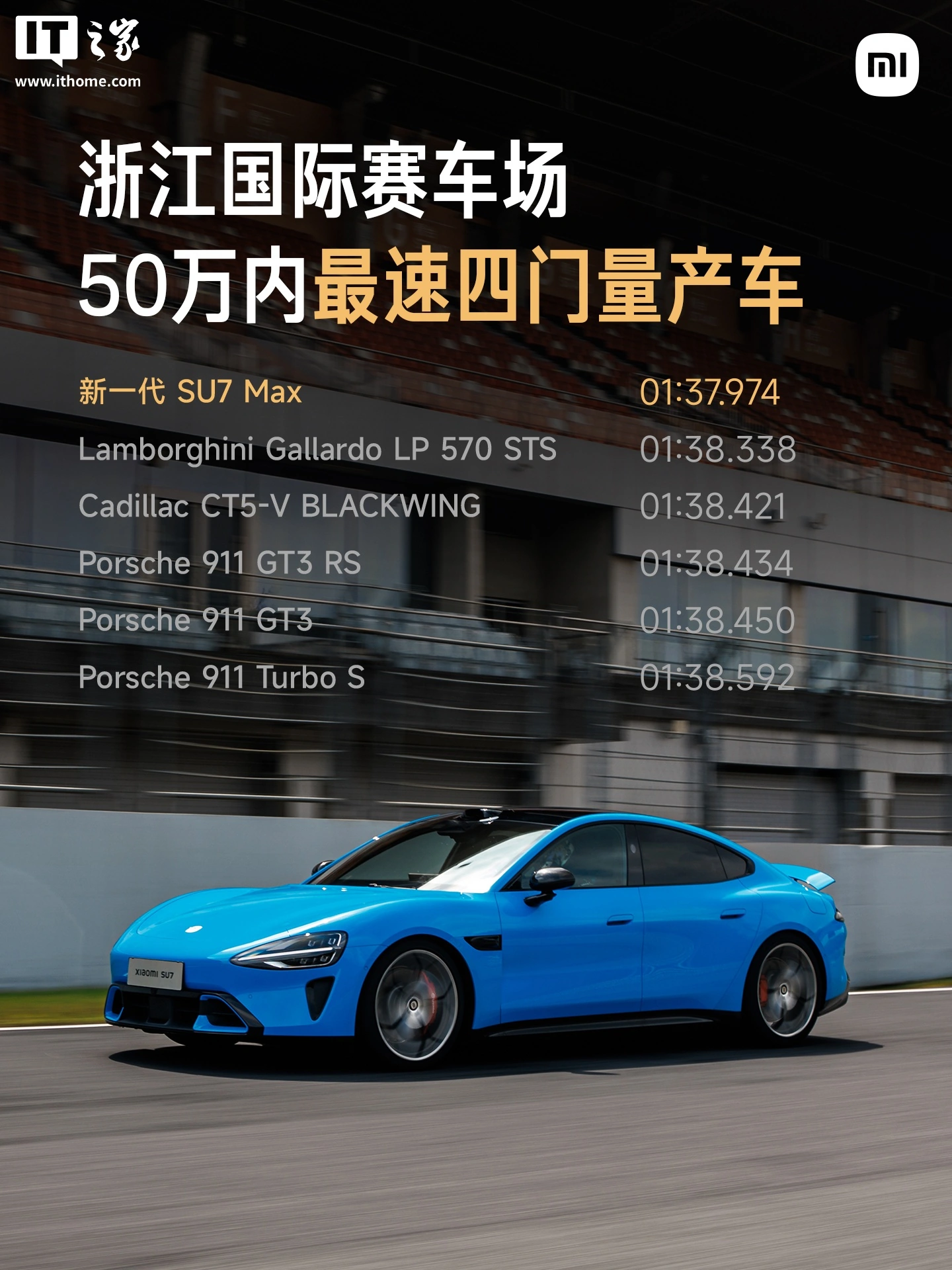 新一代小米 SU7 Max 挑战浙江国际赛车场原片发布,圈速 1:37.974 成浙赛 50 万内最速四门量产车