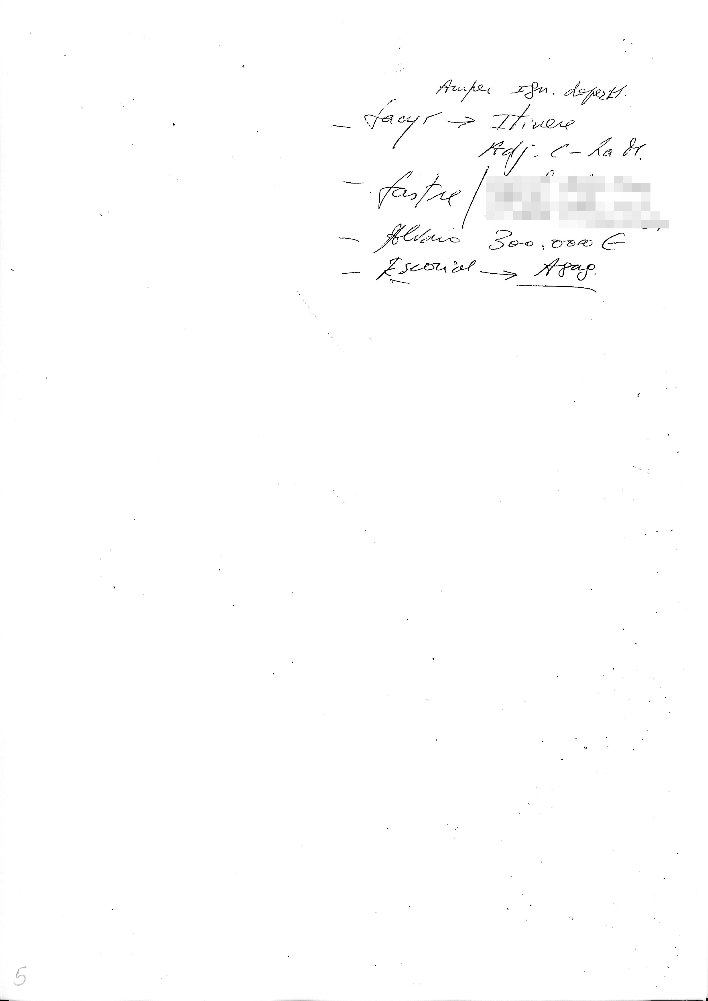 Una tarjeta con anotaciones de Sacyr, un sastre y Escorial-Agag.