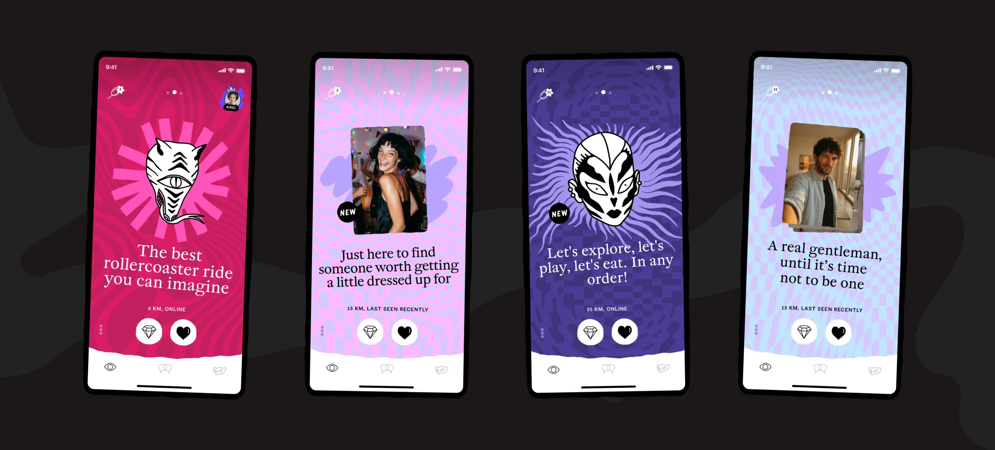 Screenshots of the new Pure app redesign against a black background.