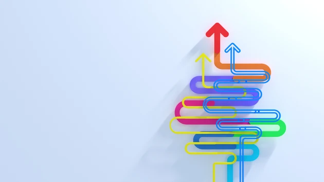 Abstract colorful zigzag arrows. Conceptual image Direction and strategies in business and team building.