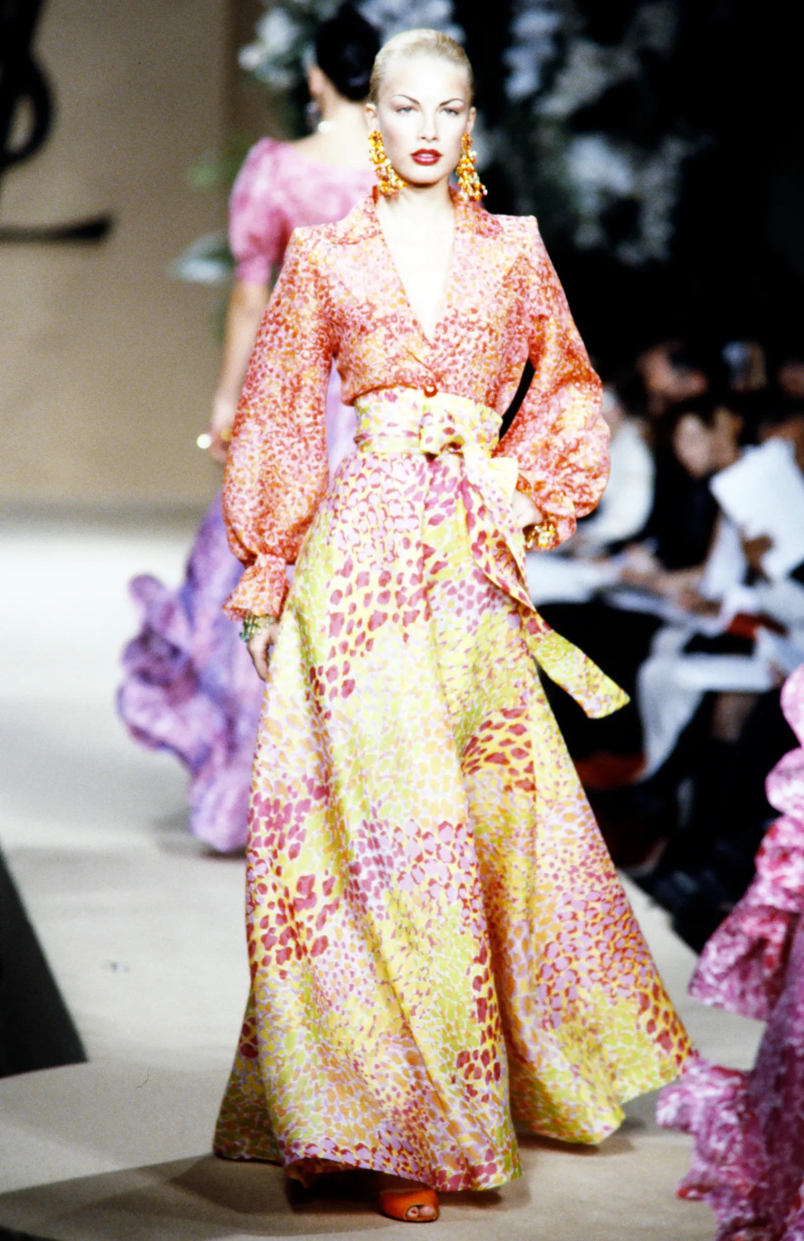 A model walks the runway in the Yves Saint Laurent Spring 2001 Couture Runway Show on January 23 2001 in Paris France.