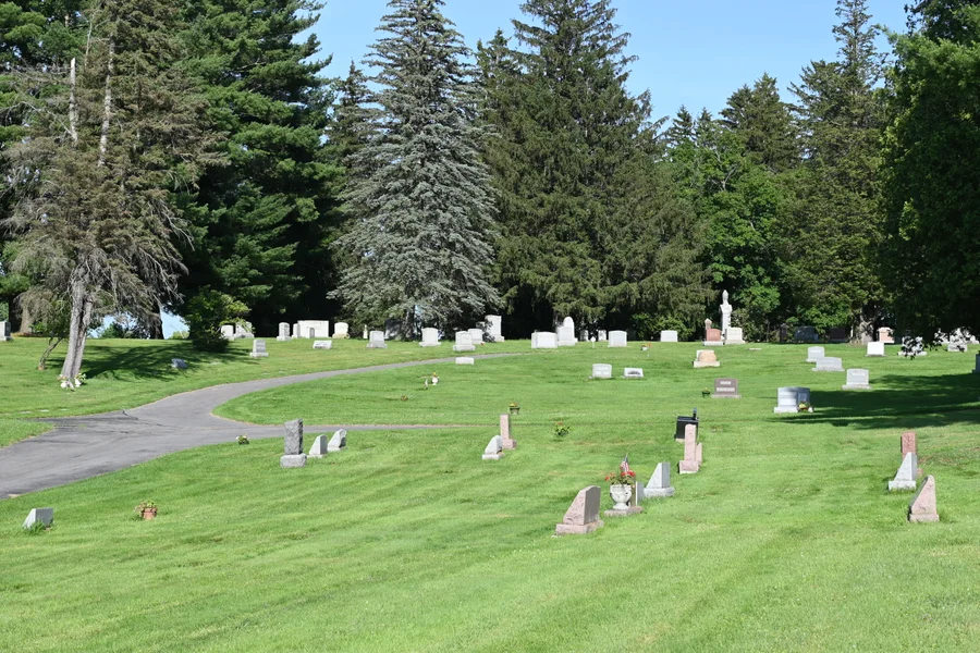 A grassy cemetery