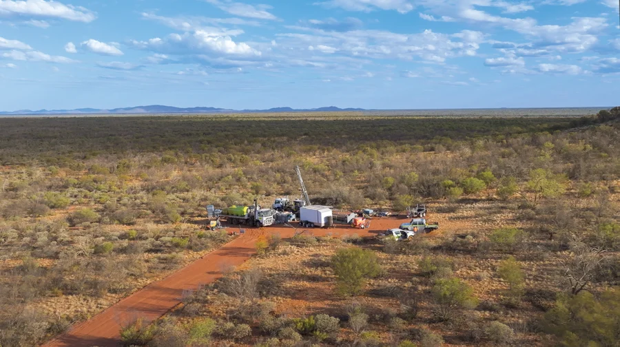 A dry landscape view of a drill rig site.