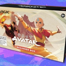 The Magic: The Gathering Avatar: The Last Airbender Beginner Box on a blue and purple background
