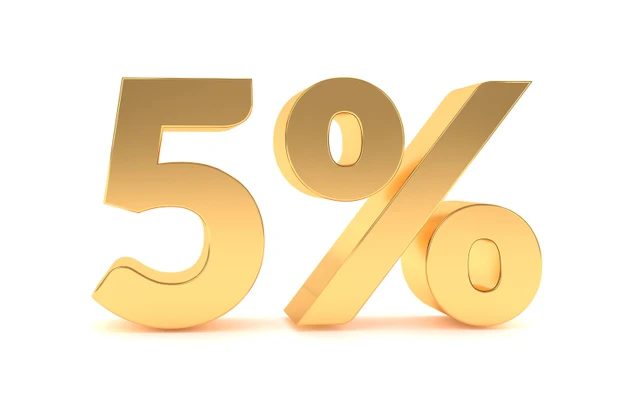 5 percent discount sale promotion. 5% discount isolated on white background