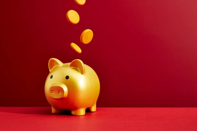 Coins dropping into a piggy bank