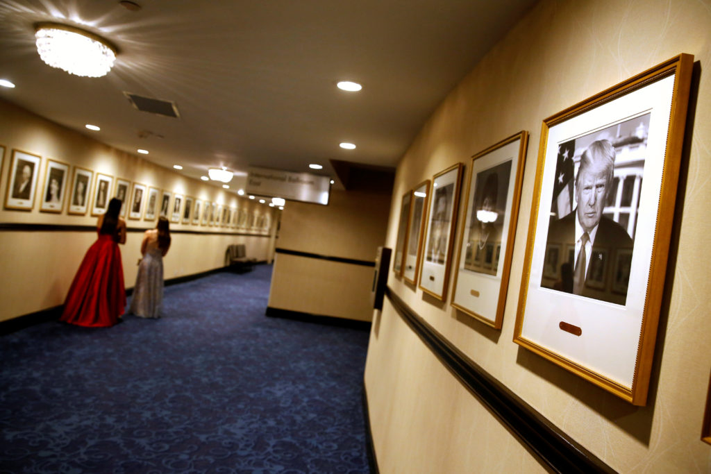 A portrait of Trump hangs at the Washington Hilton during the White House Correspondents' Association dinner, which Trump ...
