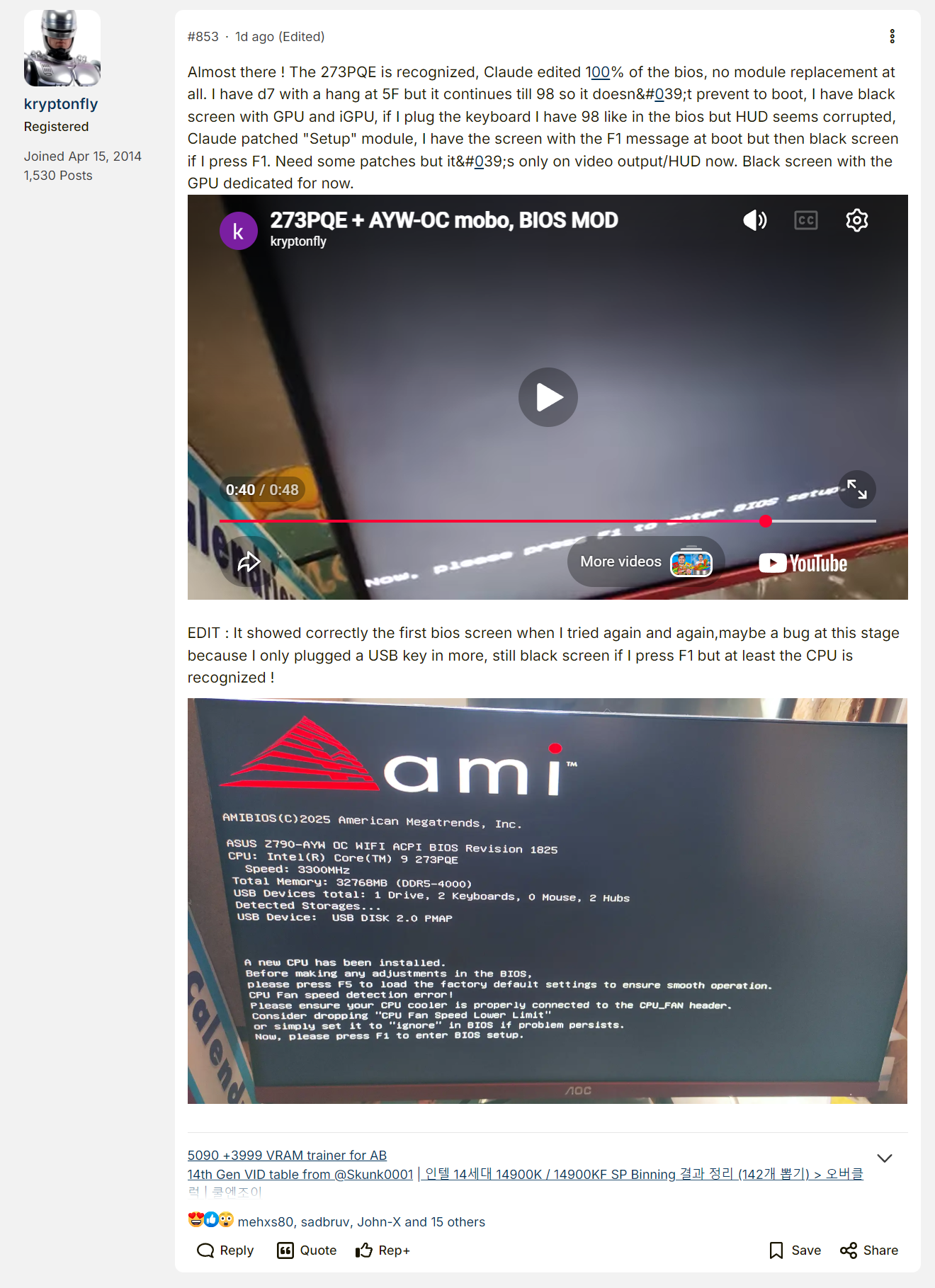 Asus Z790 AYW motherboard modded to run Intel Core 9 273QPE