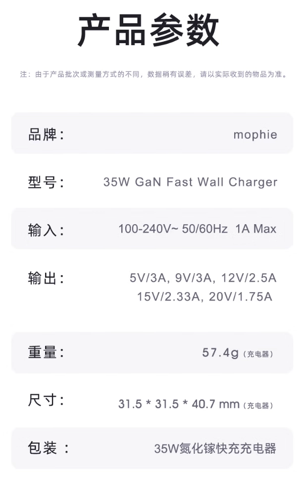 mophie 推出 35W 氮化镓单 USB-C 充电头:圆润外形、可折叠插脚,89 元