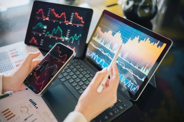 Millennial and Gen Z apply fintech Ai data analytic finance consultant using digital platform analysis investment diversifying global digital asset allocation in financial market and stock