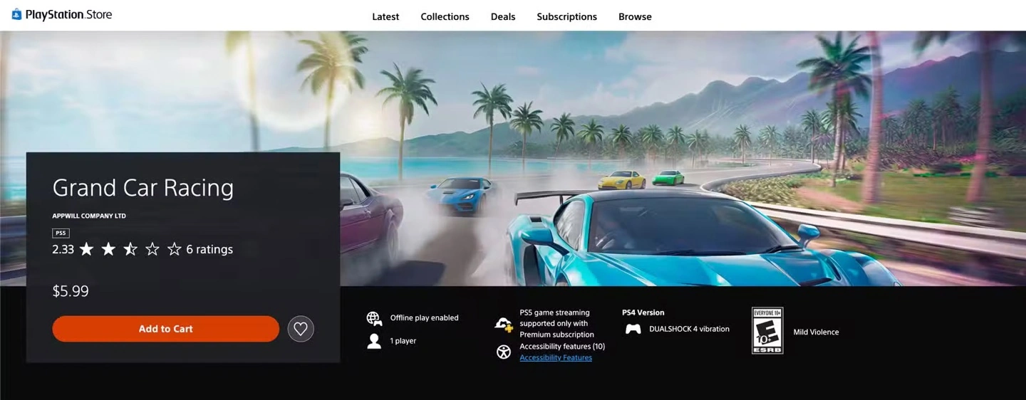 索尼持续整顿 PS Store 商店,山寨版《GT 赛车》被迫改名