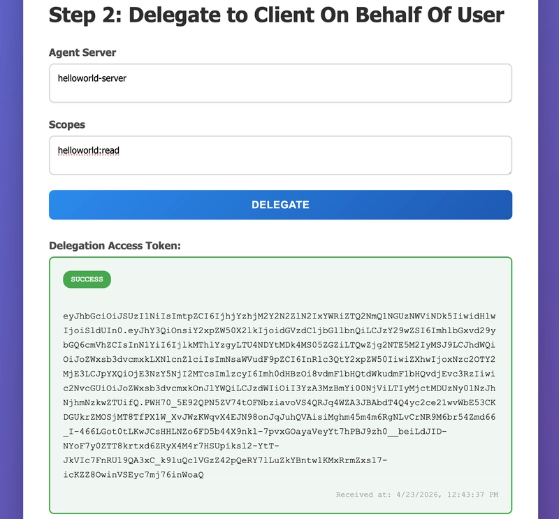 UI getting delegated access token from Vault custom secrets engine