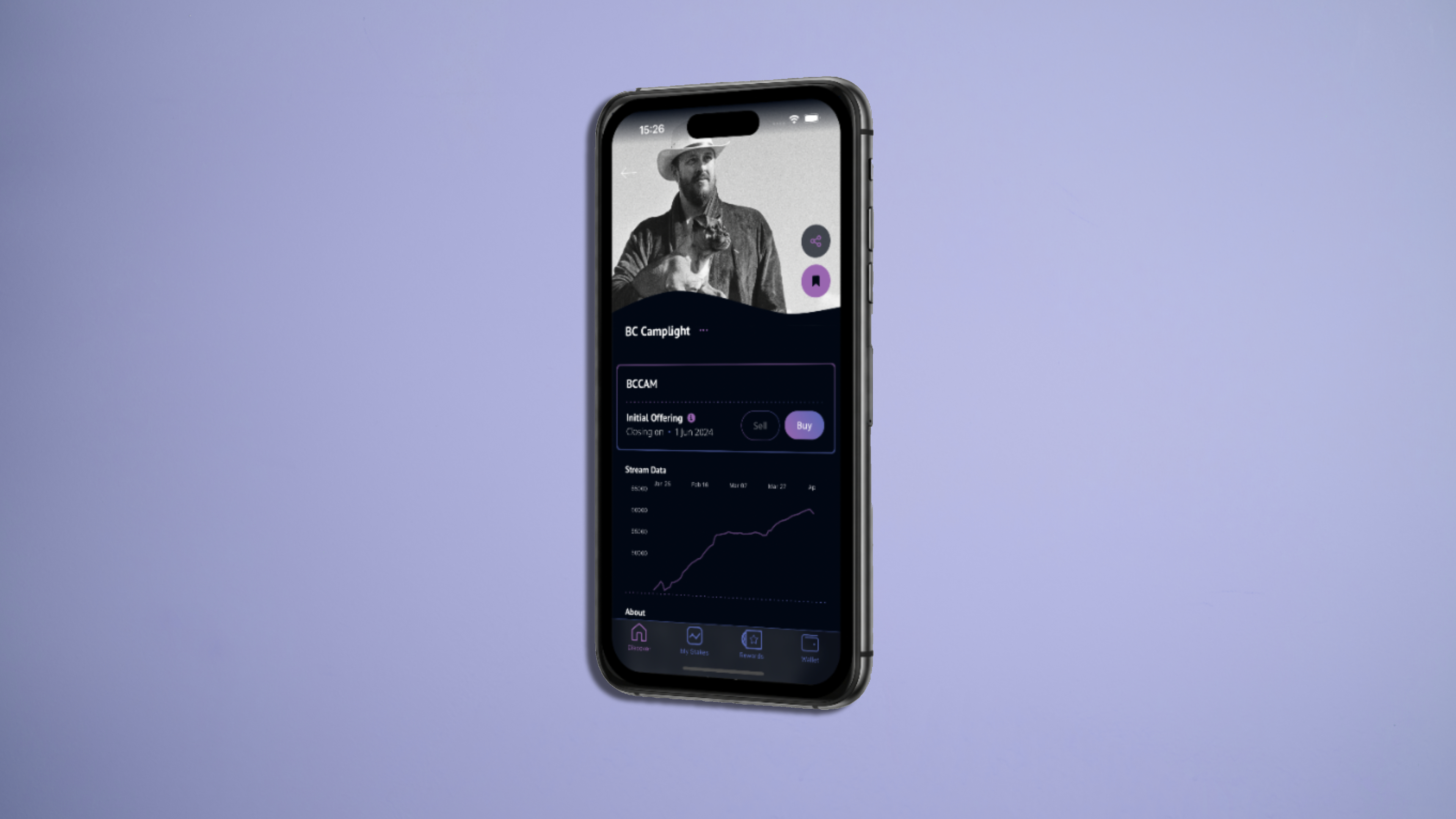 Dune on a phone screen, on purple background