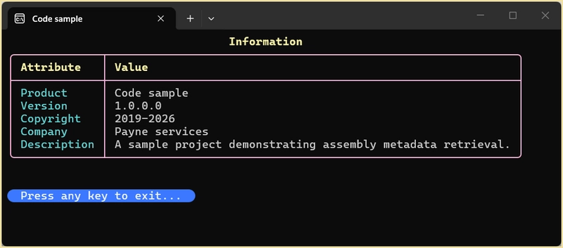 Display values in a console app window