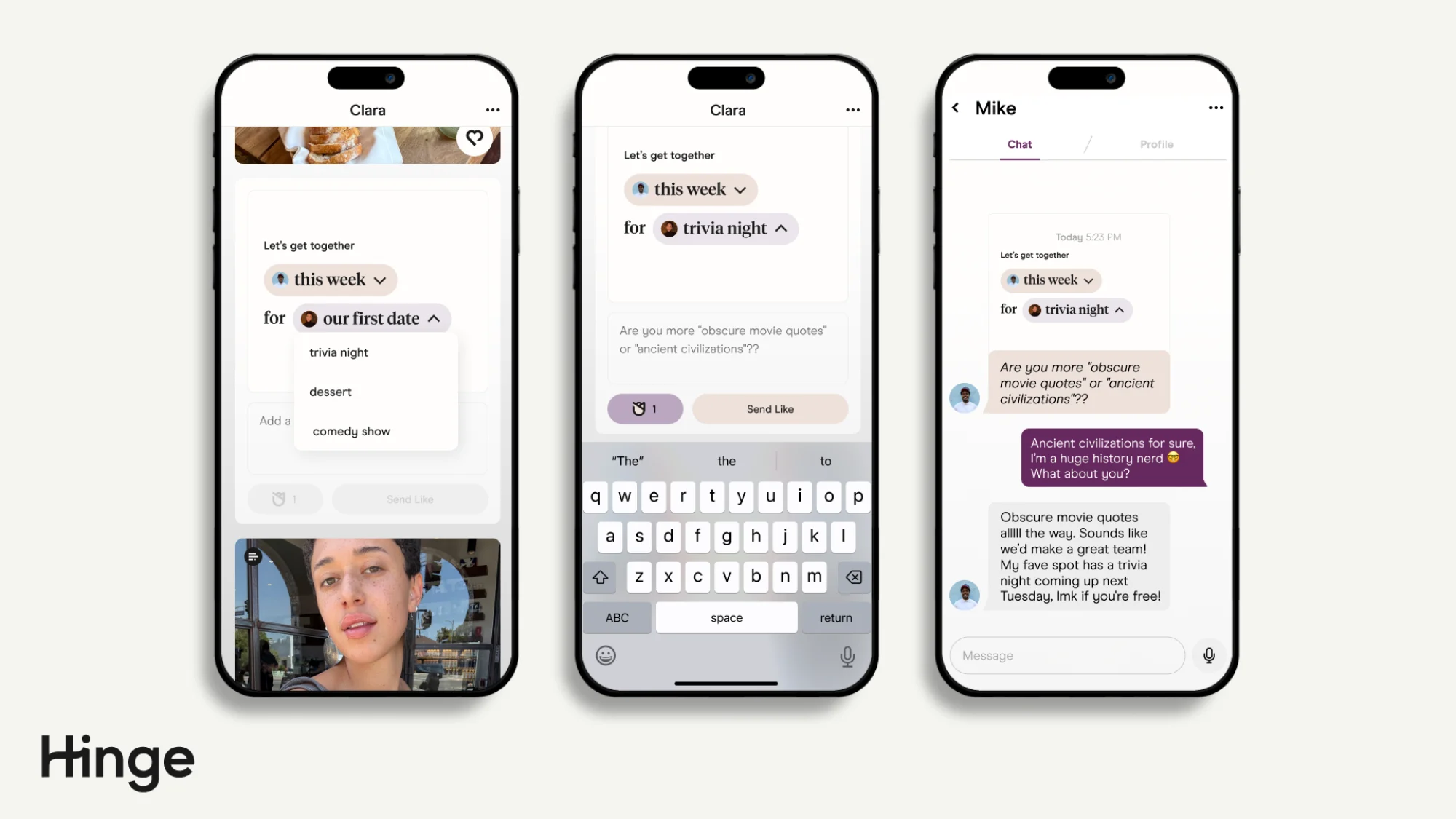 screenshot of hinge date ideas feature