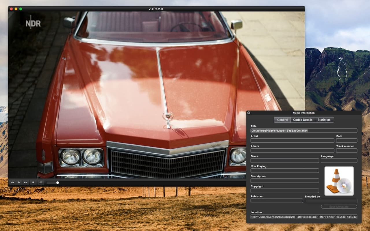 The VLC app from VideoLAN running in macOS.