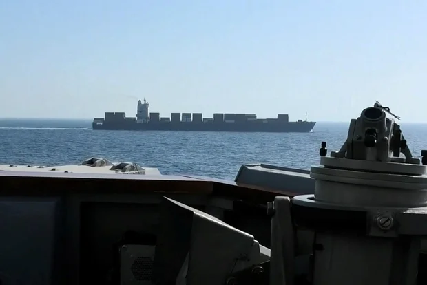 Iranian-flagged cargo ship M/V Touska as USS Spruance conducts its interception in a location given as the north Arabian Sea 
