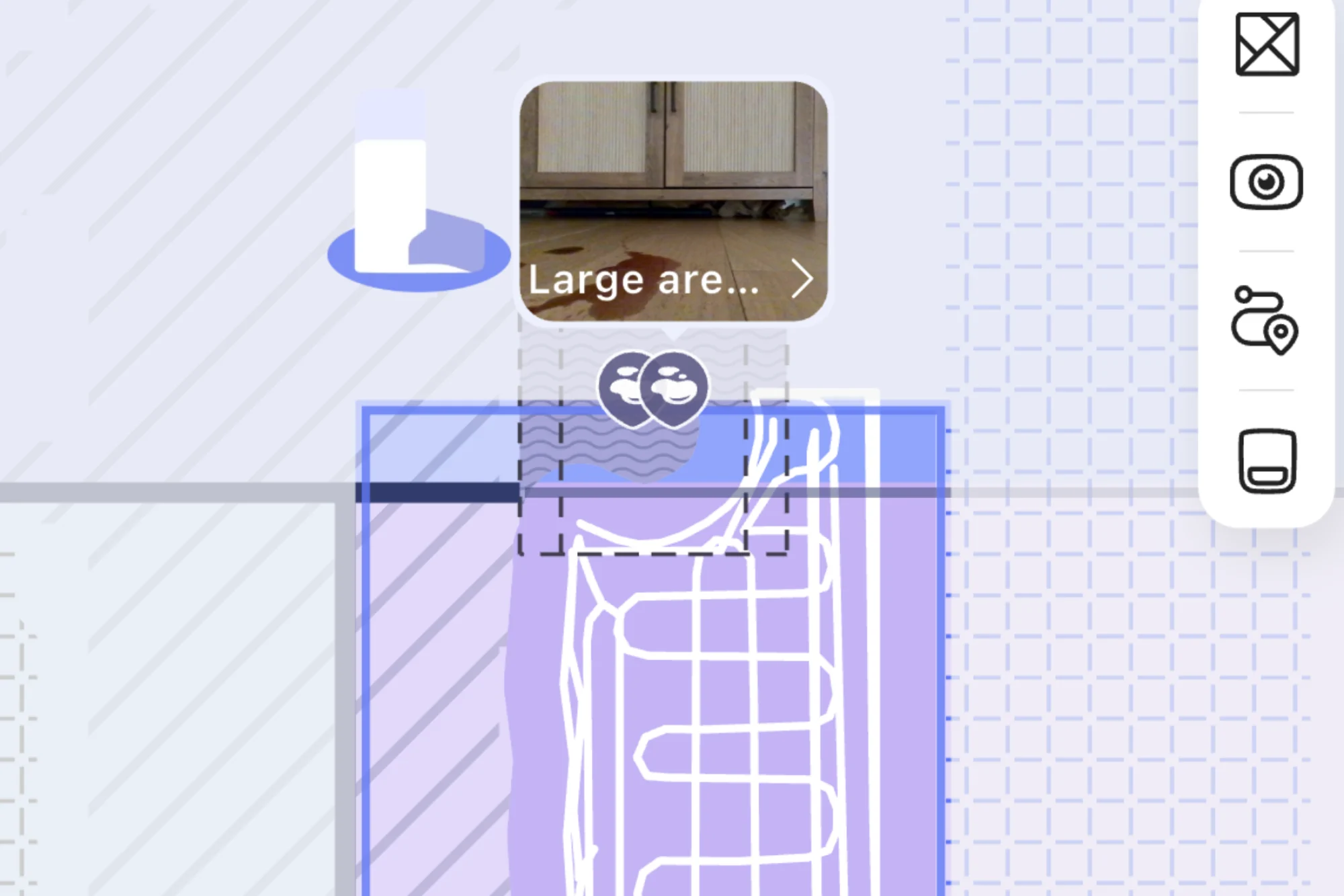 Narwal app showing Flow 2 robot vacuum cleaning pattern and found obstacle