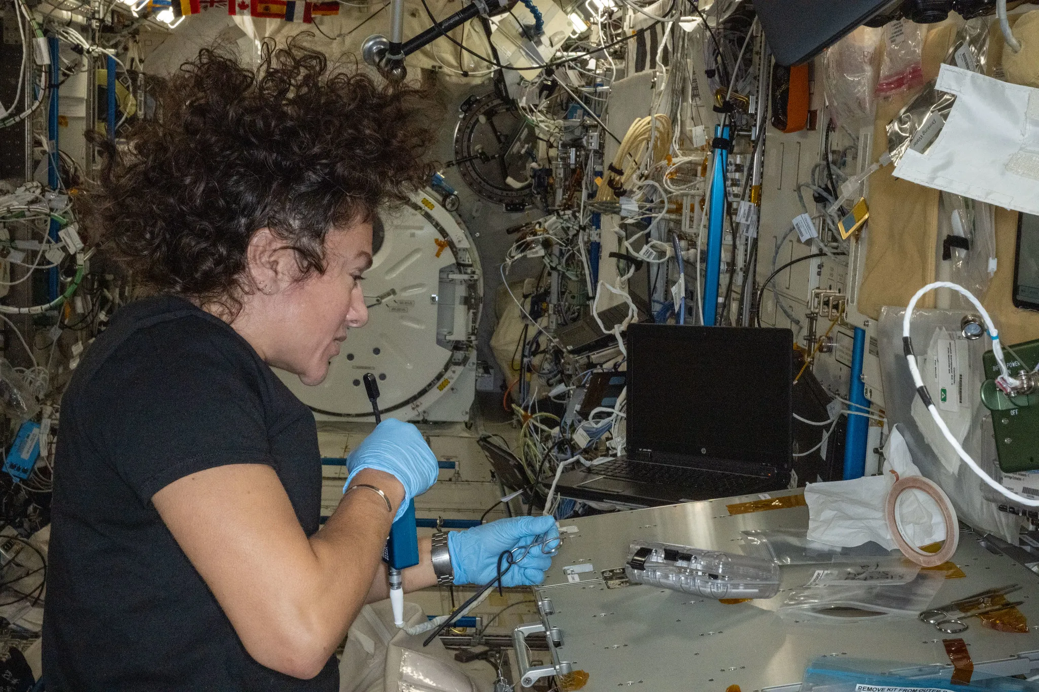 NASA astronaut Jessica Meir configuring hardware on the ISS on March 6th, 2026.