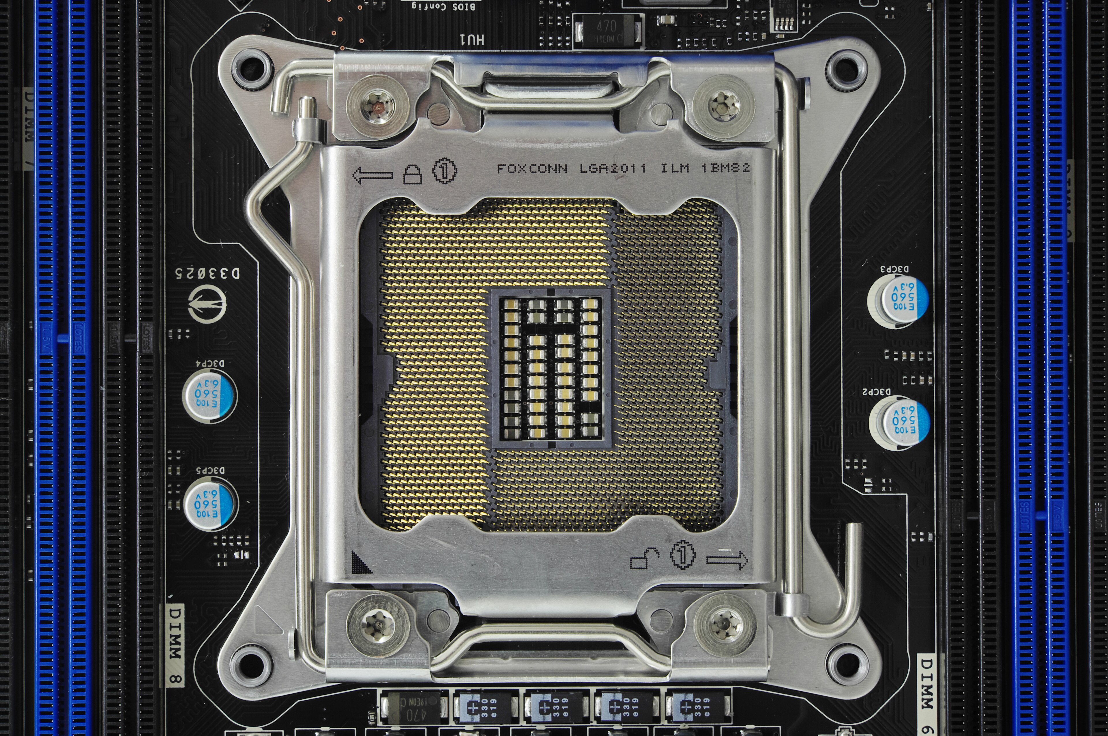 Close-up of an LGA 2011 socket