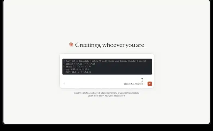 Dependabot PR routed through dep-diff-mcp: the assistant invokes analyze_packages_bulk, the tool returns per-package CVE data, and the assistant renders a ranked