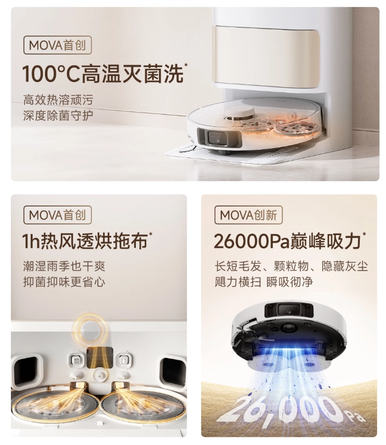 直接砍到脚脖子:追觅 MOVA 上下水扫拖机器人 866 元,100°C 洗 + 26000Pa 吸