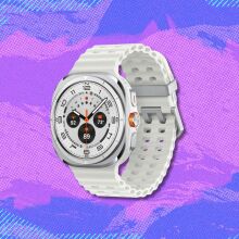 samsung galaxy watch ultra against a purple patterned background