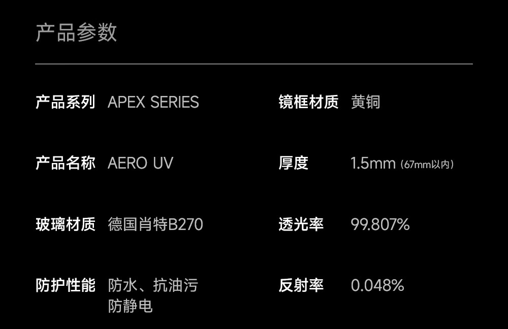 星曜光学发布 AERO UV 滤镜:黄铜镜框、1.5mm 厚,139 元起