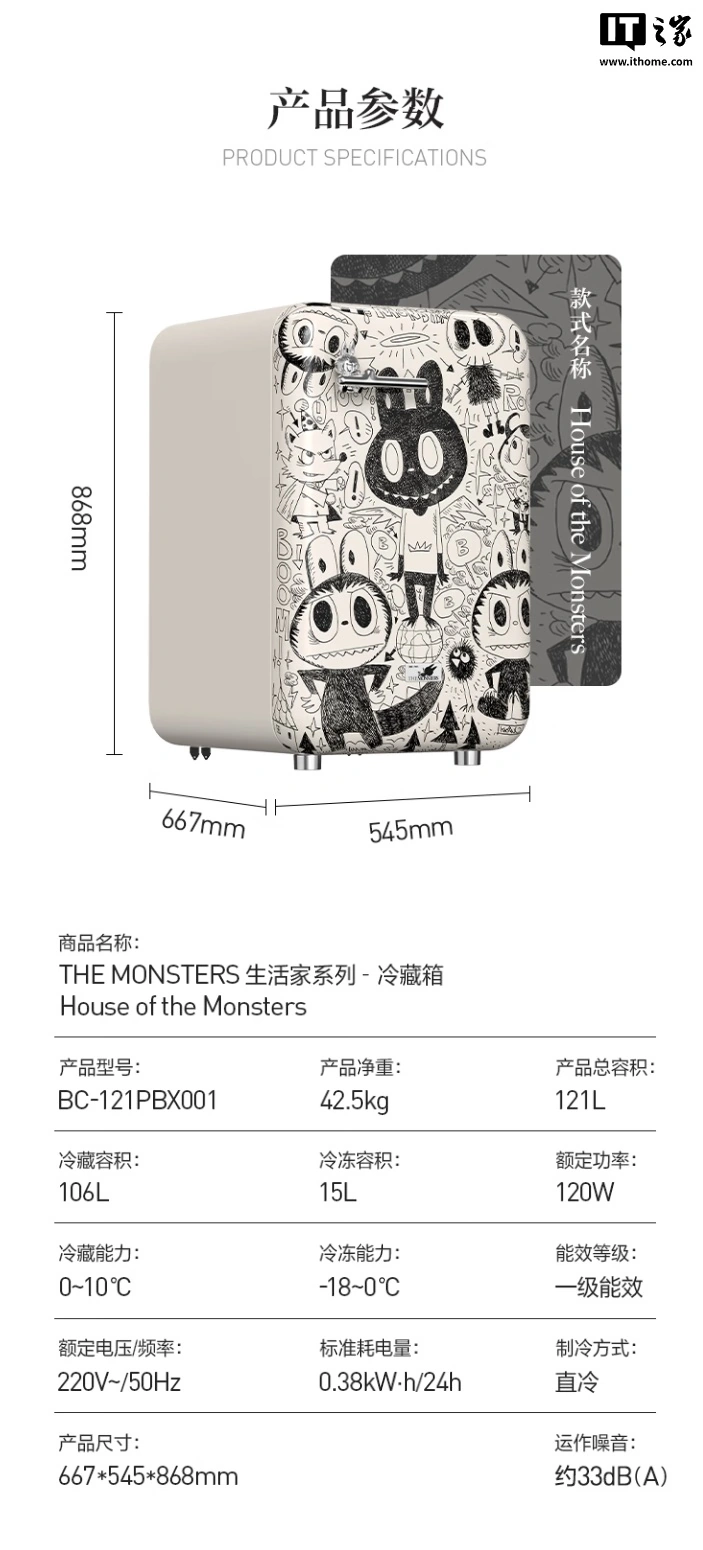 5999 元,泡泡玛特首款家电产品“THE MONSTERS 生活家系列冷藏箱”开启预约