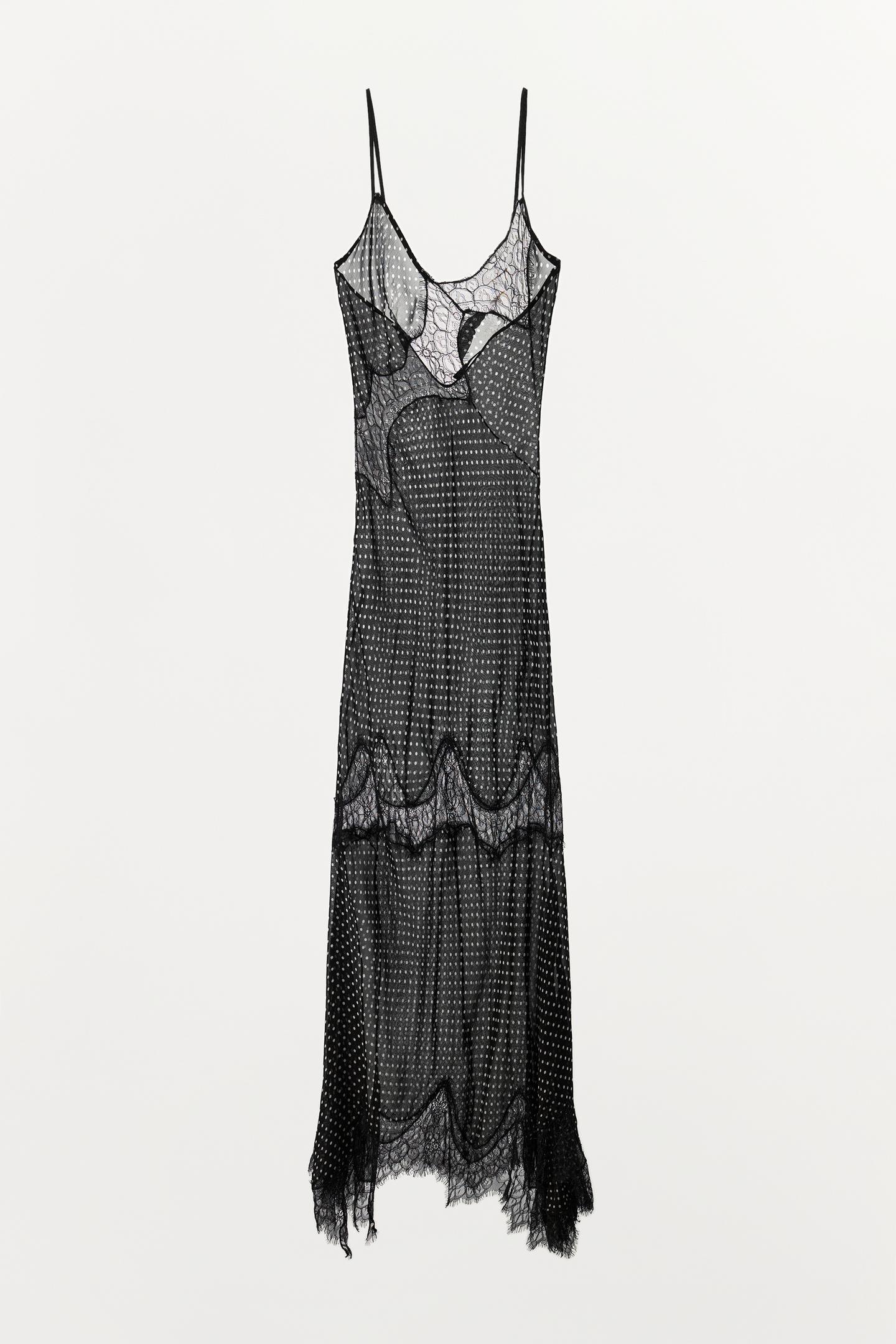 Parece un dise�o de boutique francesa: el vestido de lunares midi con encaje de Zara est� en tendencia y es la compra maestra de esta temporada para tus eventos de primavera y verano