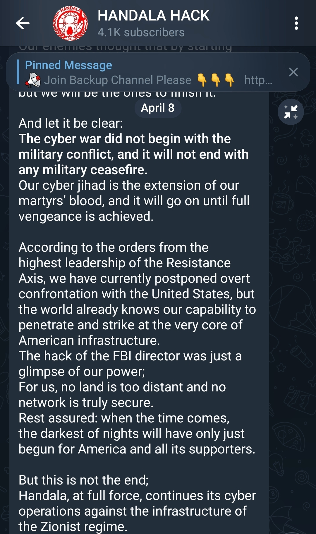 Handala's ceasefire announcement