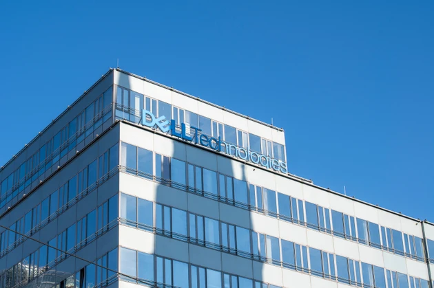 Dell Technologies sign on the top of he building. Dell Technologies Inc. is an American multinational technology company.