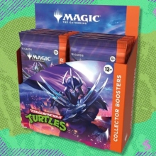 The Magic: The Gathering Teenage Mutant Ninja Turtles - Collector Booster Box on a green and purple background