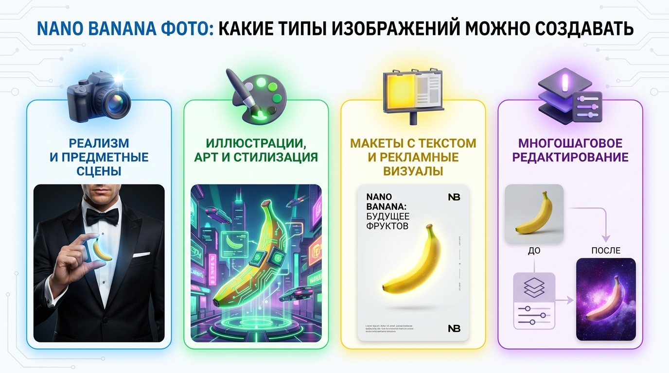Nano Banana фото: какие типы изображений можно создавать Nano Banana фото: какие типы изображений можно создавать
