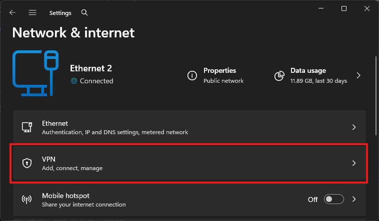 Network & Internet settings