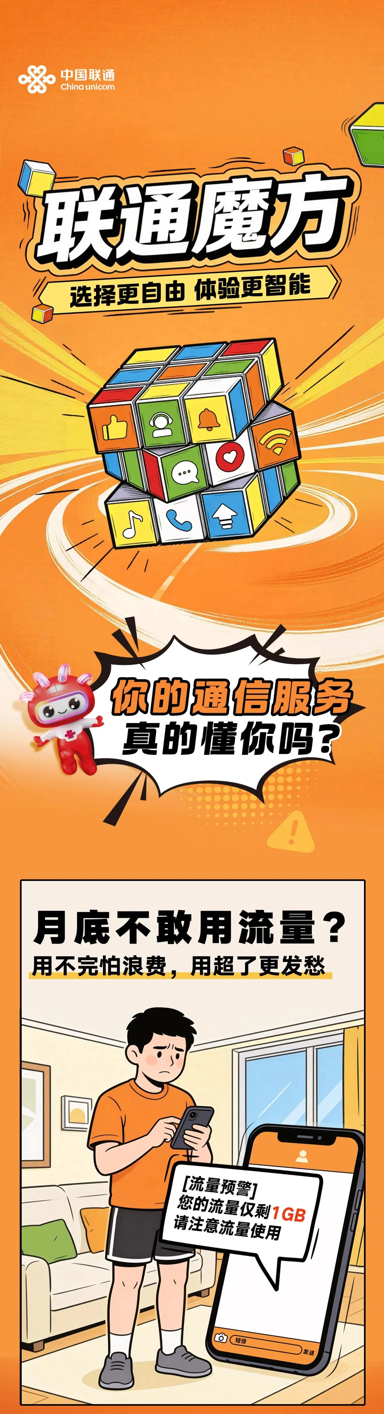 告别传统套餐:中国联通发布“联通魔方”自选服务,流量阶梯计价 1.5 元 / GB 起