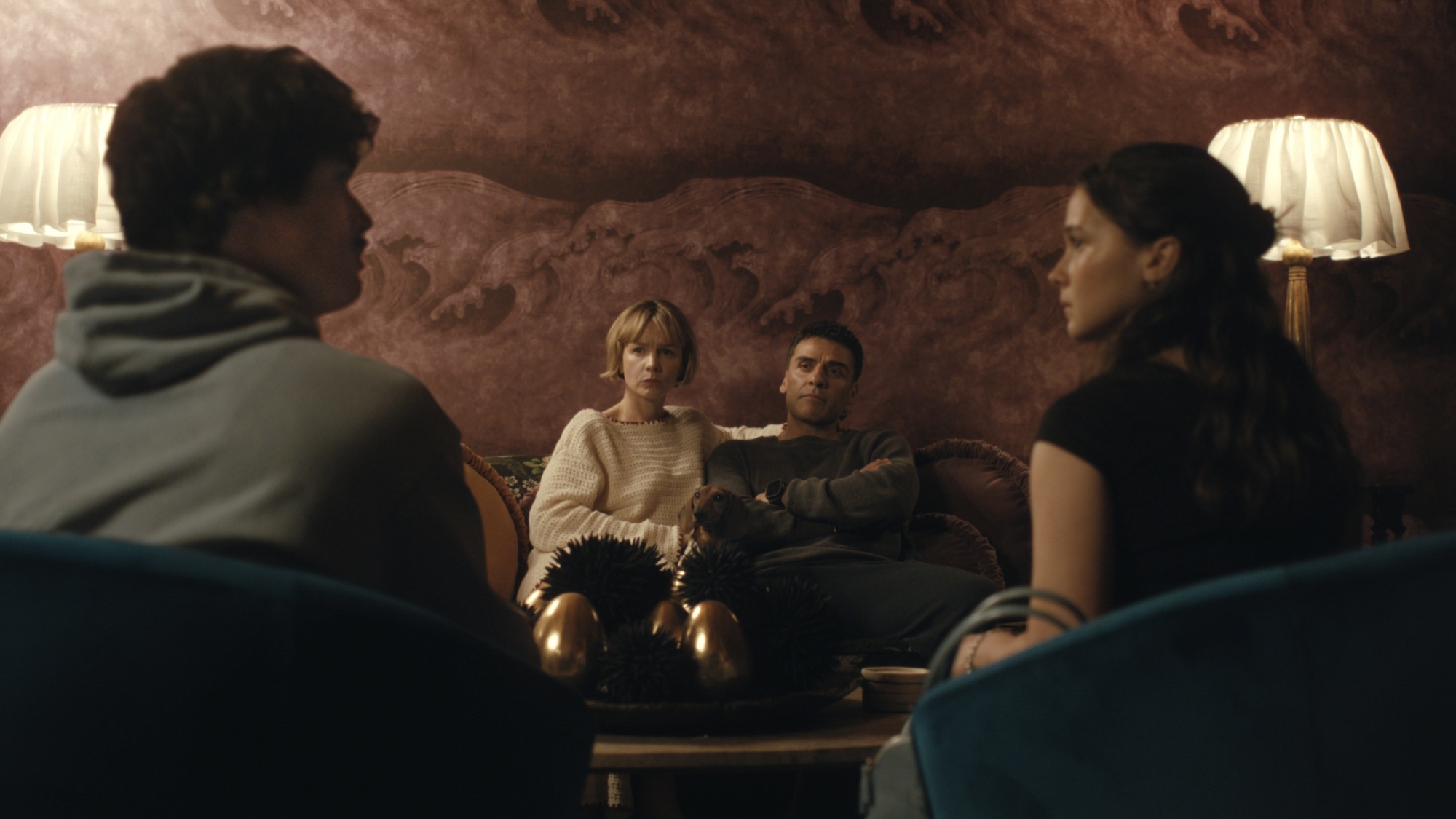 Charles Melton, Carey Mulligan, Oscar Isaac, and Cailee Spaeny in "Beef."