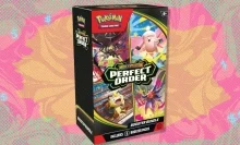 The Pokémon TCG: Mega Evolution—Perfect Order Booster Bundle on a green, orange, and red background